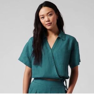 NWT Athleta Playa Linen Tie Top | Borealis Green